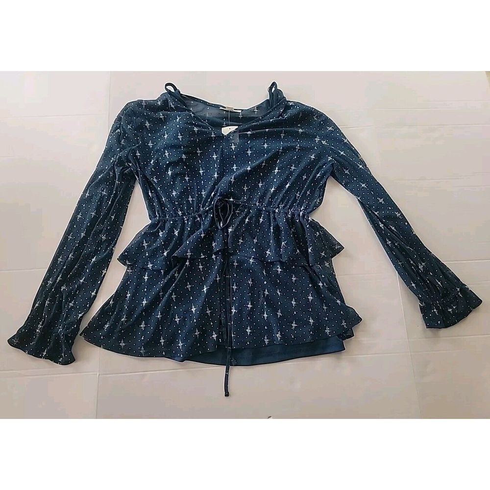 Style And Co Blue Sparkly Patterned Long Sleeve And Tank Top